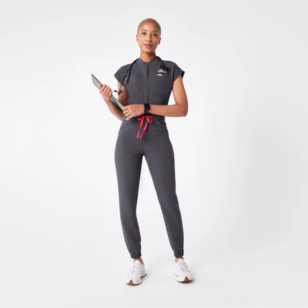 Figs Gray Athletic Jumpsuit with Compression Fit